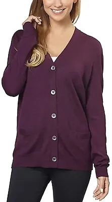 Kirkland Ladies 100% Extra Fine Merino Wool Cardigan XL Burgandy Free Shipping! • $37.99