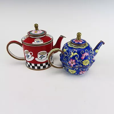 KELVIN CHEN Miniature Teapots Enamel Copper - Red Unmarked - Blue No 591 • $29.95