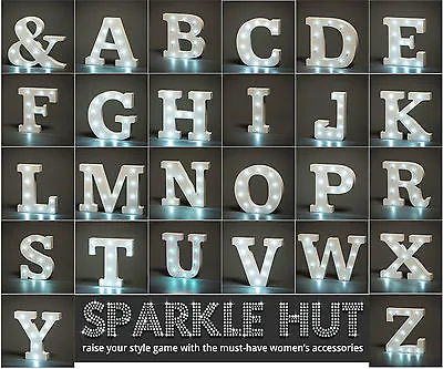 Alphabet Led Light Up Marquee Letters Name Event Wedding White Wooden Standing  • £9.99