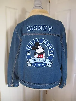 Disney Mickey Mouse Faux Fur Lined Embroidered Denim Jacket Size XL Legendary • $74.99
