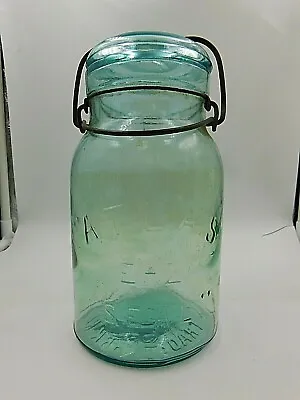 Vintage Aqua Atlas E-Z Seal Quart Jar With Wire Bail And Lid • $6.99