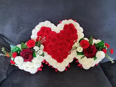 Triple Full Heart Silk Artificial Memorial Tribute Funeral Flower Wreath Mum Nan • £44.99