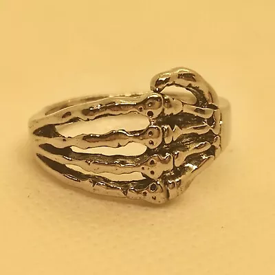 Skeleton Finger Hand Ring Silver Tone Size 10 Gothic Punk Halloween Themed • $5.24