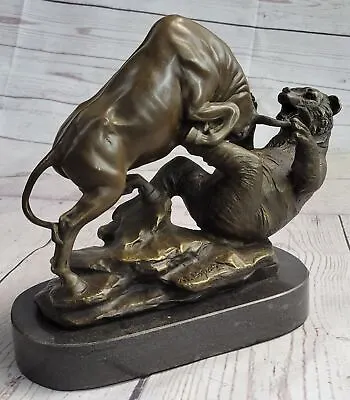 Signed Male Bull Bear Bronze Sculpture Statue Figurine Figure Stock Marke Decor • $149.50