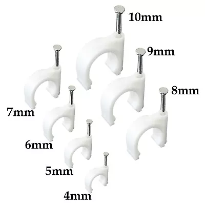 100/400pcs White Round Cable Clips Wall With Fixing Nail Plug For Cable 4mm-10mm • £2.79