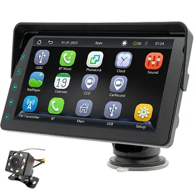 7in CarPlay Android Auto Car Monitor With 8LED Camera Bluetooth Multimedia Playe • $80.90