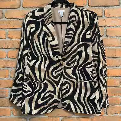 Chico's Women's Zebra Animal Print Long Sleeve Button Front Blazer Jacket - L/12 • £27