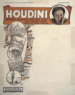 Photo Of Harry Houdini LetterheadHis Escapesc1920MagicianStunt Performer • $9.99