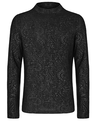 Punk Rave Mens Dark Gothic Paisley Print Long Sleeve T-Shirt Top Black Steampunk • £29.99