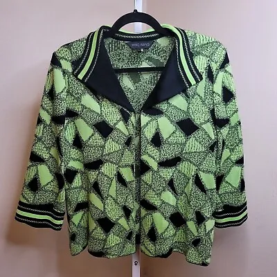 Ming Wang Women's Green Black Geometric Print 3/4 Sleeve Jacket Size XL • $54.75