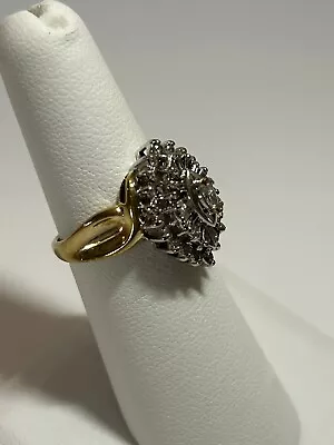 4.3G Vintage 10K Yellow Gold Diamond Marquise Baguette .40 TCW CLUSTER Ring Sz 6 • $222