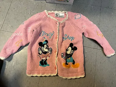 Vintage Disney Mickey Minnie Mouse Pink Knitted Candy Shop Valentines Sweater 4T • $50