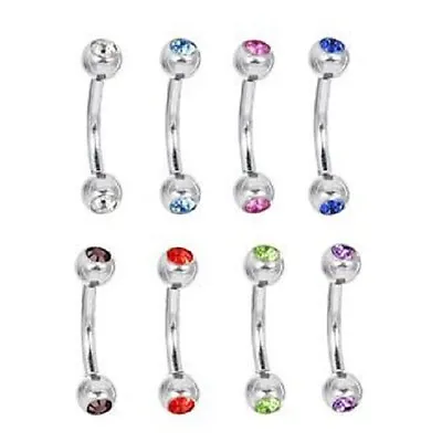 (1pc) 16g Curved Barbell (10mm) CZ On Both Sides (3mm Ball) 316l Steel (TB3/8) • $2.99