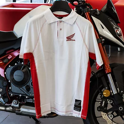 Honda Genuine Casual Motorcycle Bike Polo Shirt White Red • £14.99