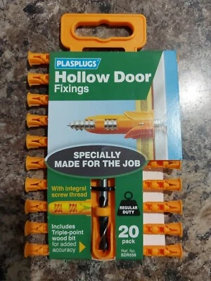 £6.50 • Buy Plasplug SDR556 Hollow Door Fixings (20) With Drill Bit