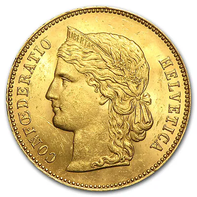 Switzerland Gold 20 Francs Helvetica (1883-1896) AU • $519.84