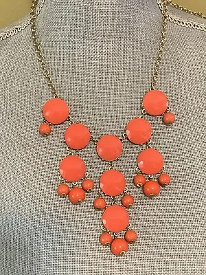 Statement Necklace By J CREW - Orange BUBBLE Style Matte Gold Tone - 26 Inches • $19.99