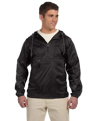 Harriton Men's Lightweight Front Welt Pockets Pullover Hem Hooded Jacket. M750 • $26.08