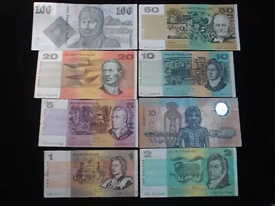 Australian Decimal Banknotes Set $1 $2 $5 $10 $20 $50 $100 + Polymer $10 (FH01). • $365