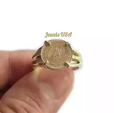 1945 Dos Pesos Gold Coin Ring Mexican Gold Coin Jewelry 14K Gold Ring Setting • $643