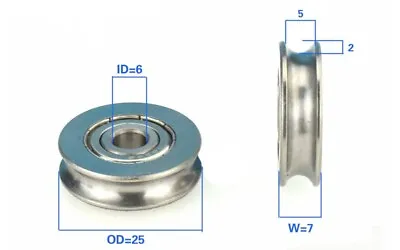 6mm Bore Bearing With 25mm Stainless Steel Pulley U Groove Track Roller Bearing • $18.83
