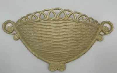 Vintage Burwood Products Company Large Cream Faux Rattan Basket Wall Pocket • $19.99