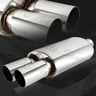 3  Dual Flat Tip Stainless Steel Weld-On Exhaust Muffler 2.5  Inlet Universal • $47.99