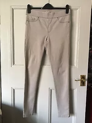 Pull On Size 12 Stone Cotton Stretch Trousers.28” Narrow Leg.Exc Cond • £6.99