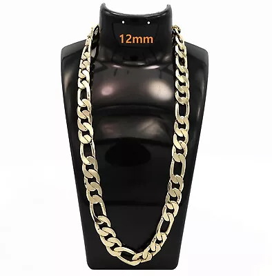 12mm Italian Figaro Link Chain Necklace Bracelet 14k Gold Plated • $23.99