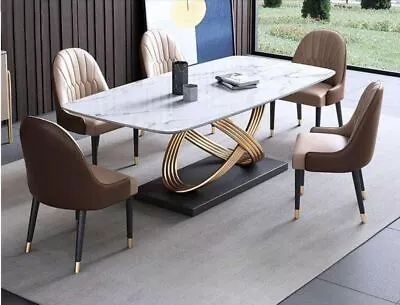 Imperial Look Golden Finish Base Marble Top Dining Table Set • $3099
