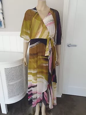 CITY CHIC 'maxi Shock Wave' Chiffon Floaty Wrap Dress S Small (16) NWT $139 • $49