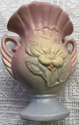 Vintage Hull Art Pottery Magnolia Matte Vase Fan Top Winged Handle - #12-6 1/2  • £21.22