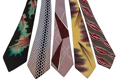 5 LOT 1940s Neck Ties 1950s Neckties 1930s Necktie 40s Ties Vintage 40's Tie • $16.50