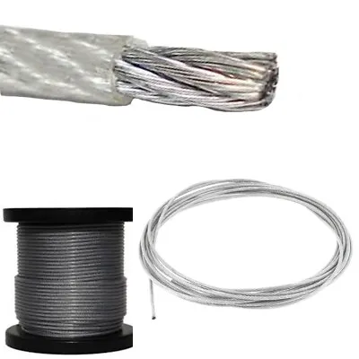 1.523458mm  Steel Wire Rope Clear PVC Plastic Coated  Metal Cable Rigging • £13.99