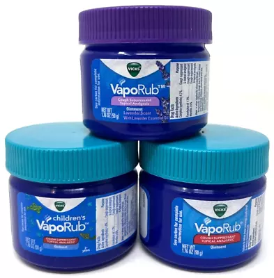 (3) Vicks Vapo Rub Cough Suppressant Lavender Children's 1.76 Oz Exp: 2/2025 • $16.99