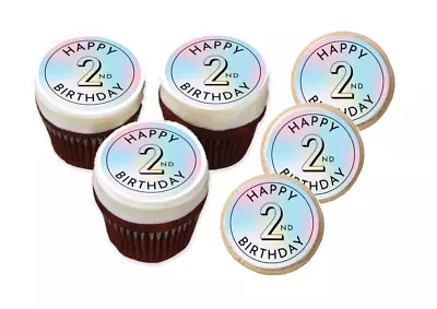 Happy 2nd Birthday Edible Printed Cupcake Or Cookie Toppers ~ Custom With Name 2 • $15