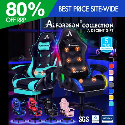 $199.95 • Buy ALFORDSON Gaming Office Chair Massage Racing 12 RGB LED Computer Work Seat