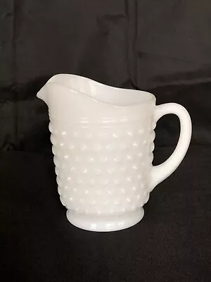 Vtg White Anchor Hocking Hobnail Milk Glass Small Juice Pitcher 5.5” Tall 4  Dia • $25