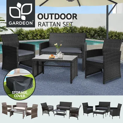 $320.05 • Buy Gardeon 4 PCS Outdoor Furniture Setting Lounge Dining Set Wicker Chair Table