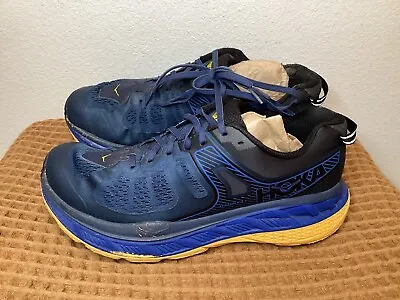 HOKA ONE ONE Stinson ATR 5 Mens Sz 10.5 Trail Running Shoes Blue Gold Yellow • $37.52