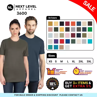 Next Level Apparel 3600 Unisex Short Sleeve Cotton Soft Fitted Crew Neck T-Shirt • $9.32