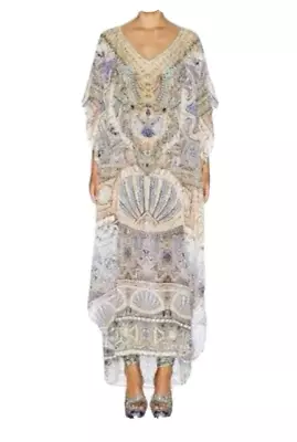 Camilla Sacred Waters Long V Neck Kaftan Silk Crystals . • $299.99