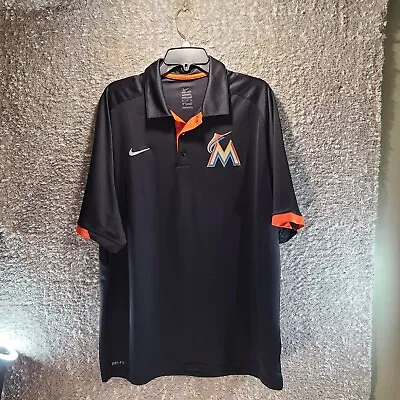 Miami Marlins Polo Shirt XL Black Orange MLB Baseball Dri-fit Nike Men Polyester • $19.99