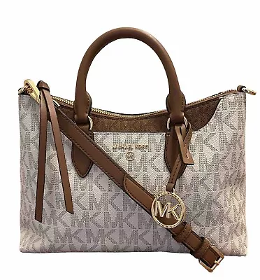 MICHAEL KORS Austen Vanilla/Acorn MK Logo Satchel Handbag Crossbody Purse • $71