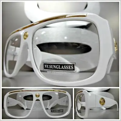 Mens CLASSIC RETRO HIP HOP RAPPER Style Clear Lens EYE GLASSES Thick White Frame • $29.99