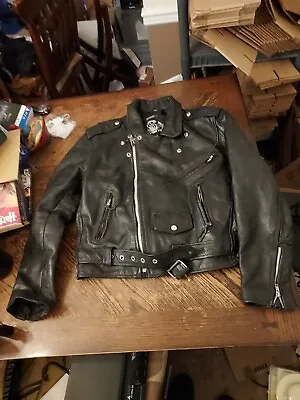 Leather King Black Size 38 Thinsulate 3M Biker Motorcycle BomberJacket Vintage • $75