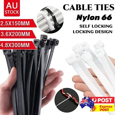 Cable Ties Zip Ties Nylon UV Stabilised 100/200/500/1000x Black Cable Tie 3 Size • $14.22