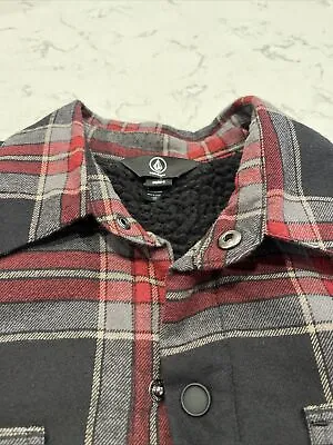 Volcom Mens S Plaid Flannel Snap Jacket - Sherpa Lined • $40
