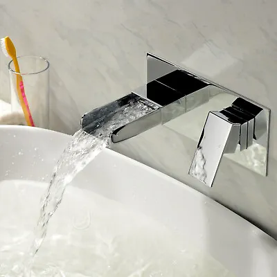 Square Waterfall Wall Mounted Basin Mixer Tap Solid Brass Chrome | Ozone • £69.99