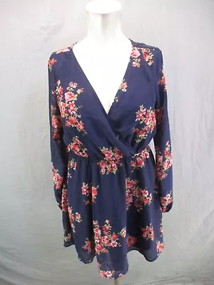 MIMI CHICA Size L Womens Multicolor Stretch Waist Surplice Long Sleeve Dress 718 • $9.50